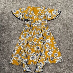 Eliza J White and Orange Ruffled Midi Sundress